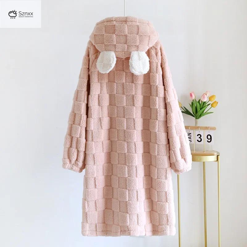 Thickened Fleece Couple Plaid Bathrobe Winter Warm