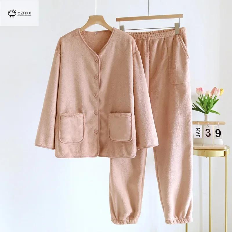 Womens Velvet V-neck Long Sleeve Pajama Lounge Set