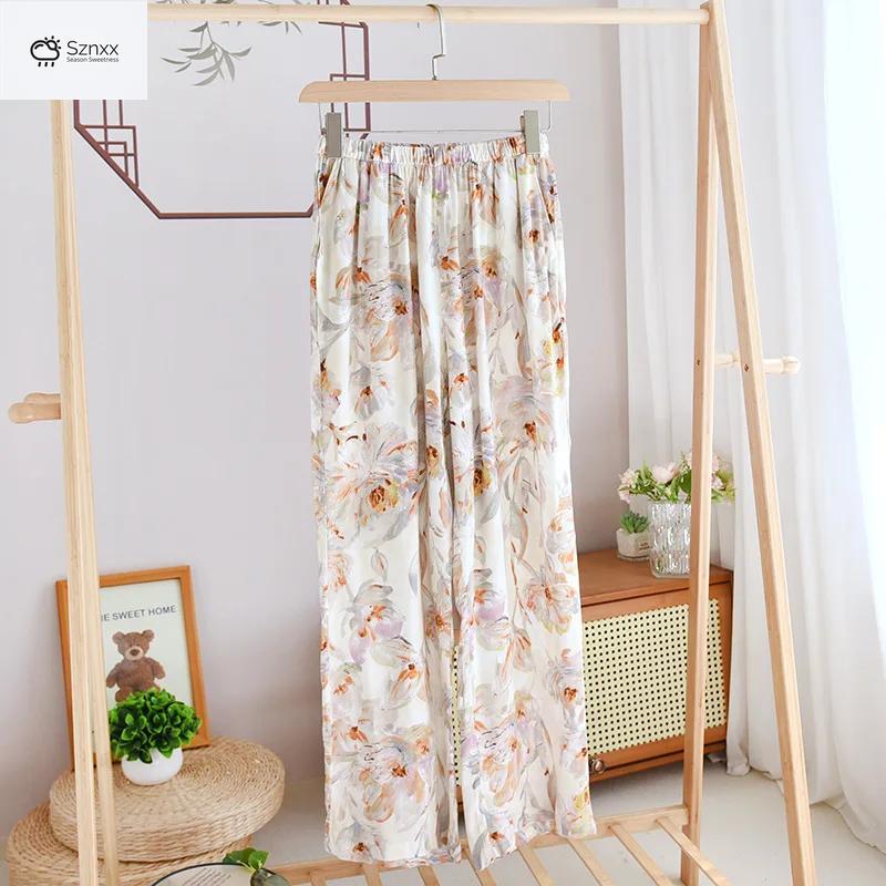 Printed Viscose Wide-leg Sleep Lounge Pants