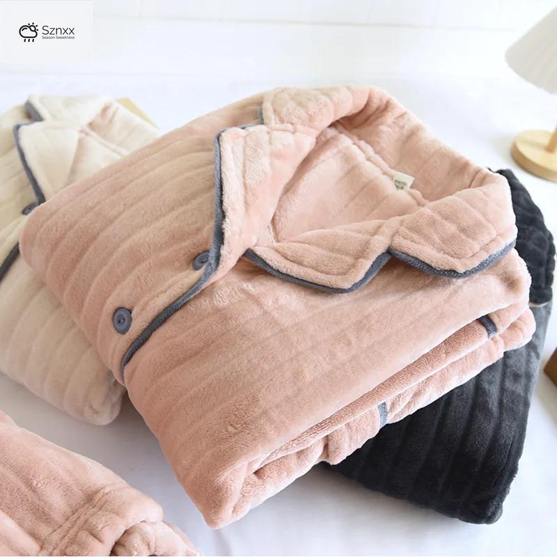 Cozy Flannel Couple Pajama Set Warm Fleece Loungewear
