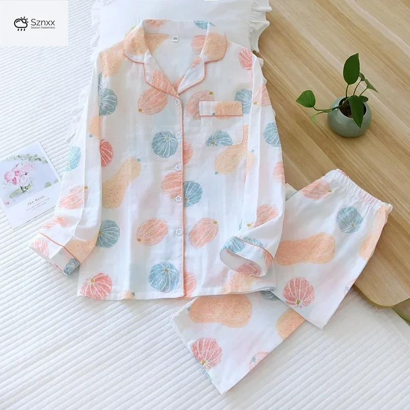 Womens Lightweight Cotton Gauze Loungewear Two-piece Set