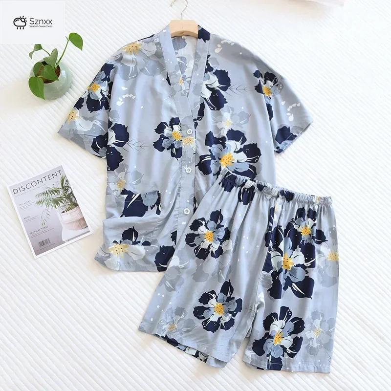 Floral V-neck Viscose Pajama Shorts Set