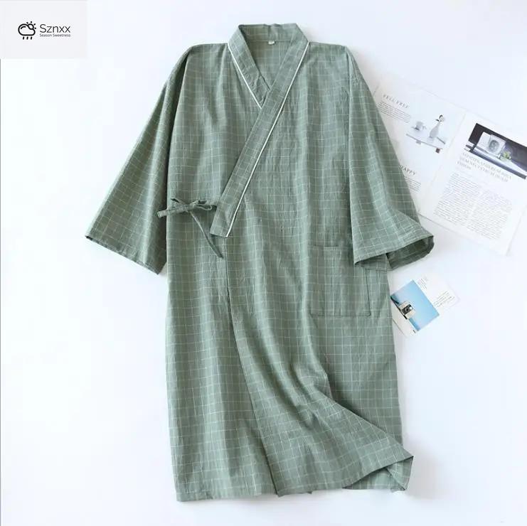 Lightweight Cotton Plaid Kimono Robe For Couples