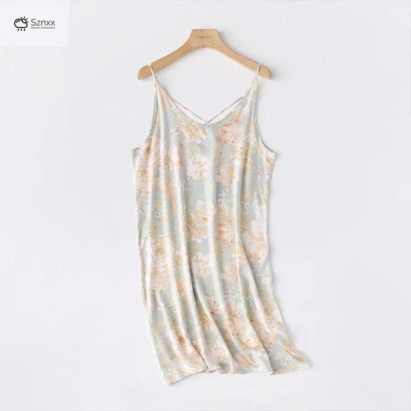 Printed Viscose Camisole Skirt Sleeveless Summer Nightdress