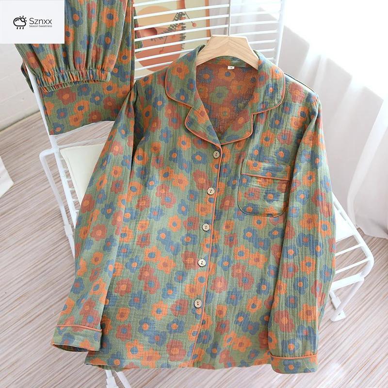 Womens Floral Cotton Crepe Pajama Set