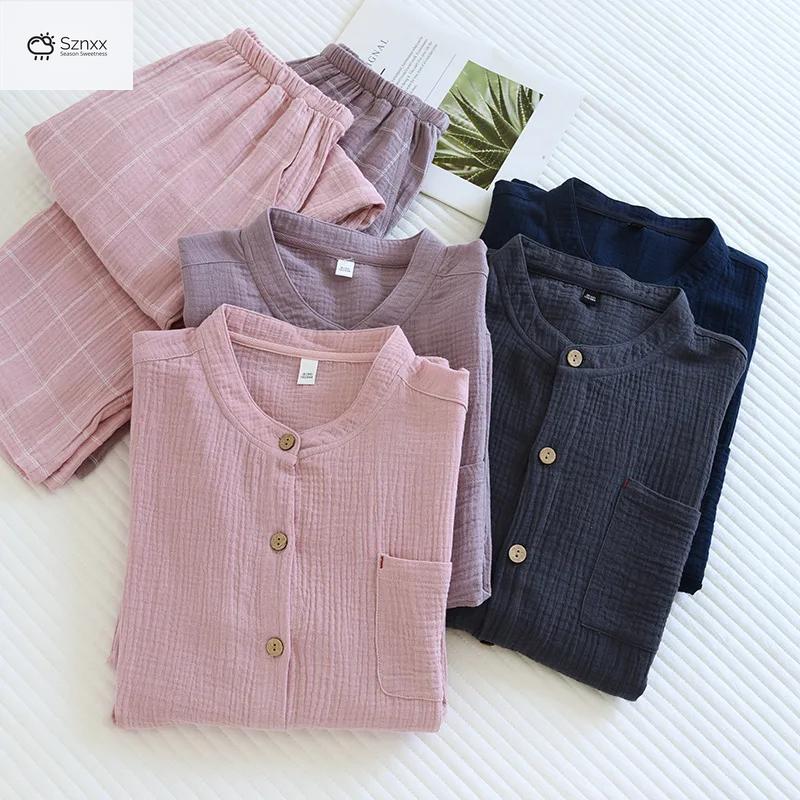 Japanese Cotton Crepe Couple Pajama Set Long-sleeve