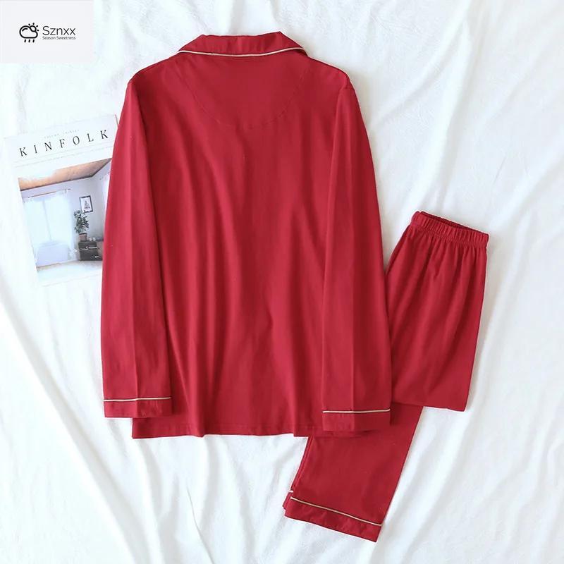Cozy Cotton Couple Knit Pajama Set Red