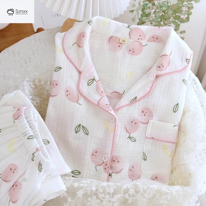 Womens Floral Cotton Long-sleeve Pajama Set