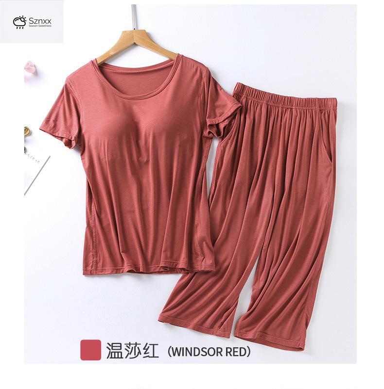 Soft Modal Pajama Set With Chest Pad Cropped Trousers