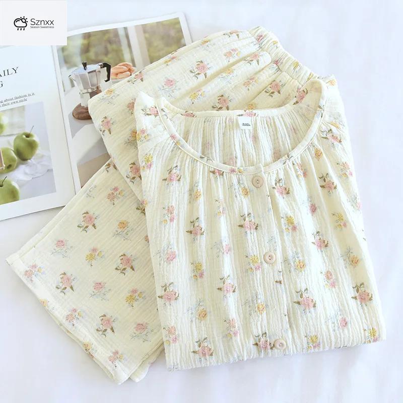 Womens Cotton Crepe Floral Pajama Set