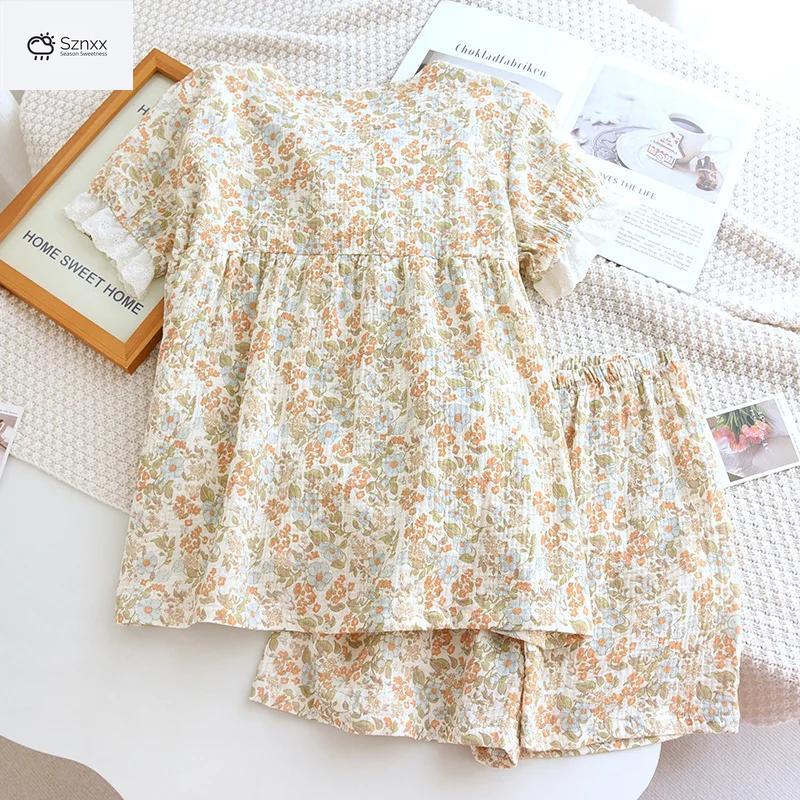Womens Cotton Crepe V-neck Short Pajama Set