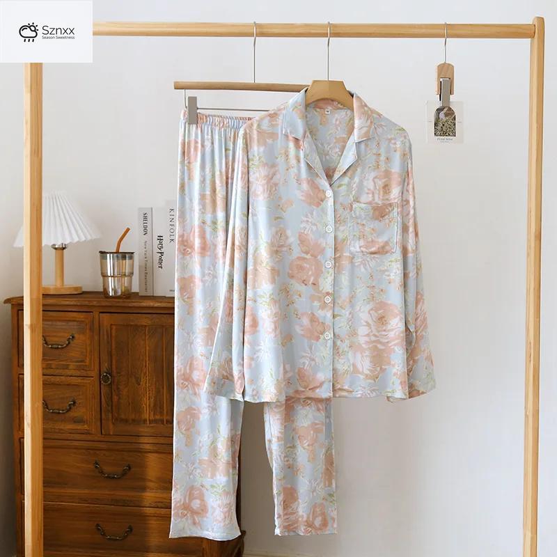 Silky Floral Cotton Pajama Lounge Set