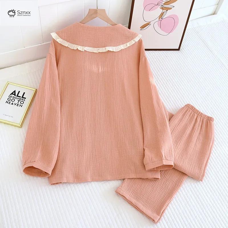 Soft Cotton Crepe Long-sleeve Pajama Lounge Set