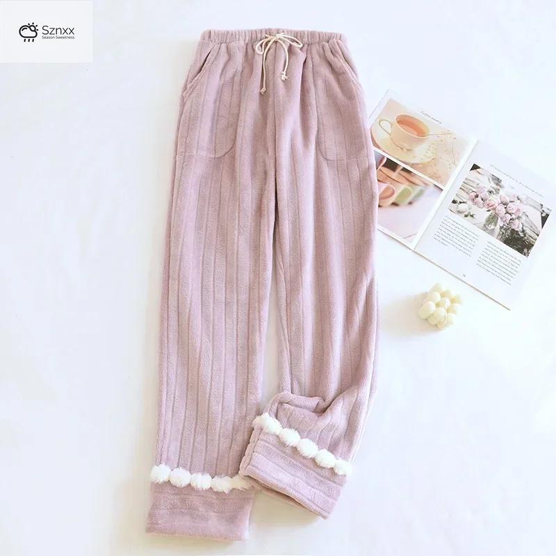 Womens Thick Velvet Flannel Warm Sleep Pants