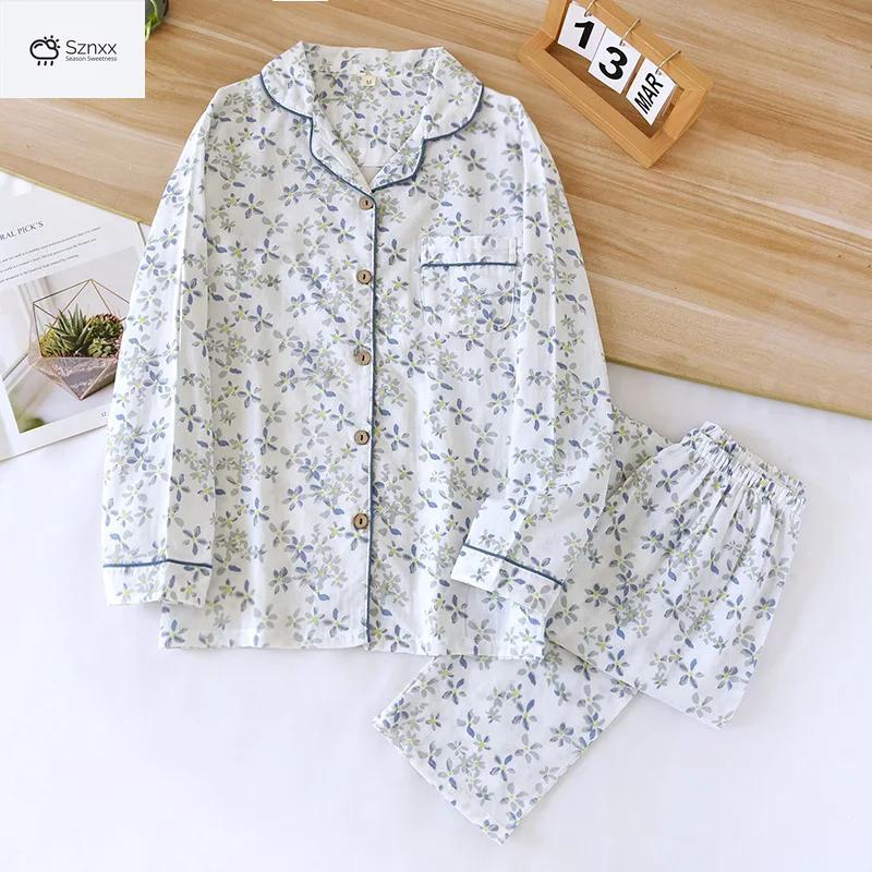 Womens Lightweight Cotton Gauze Loungewear Two-piece Set
