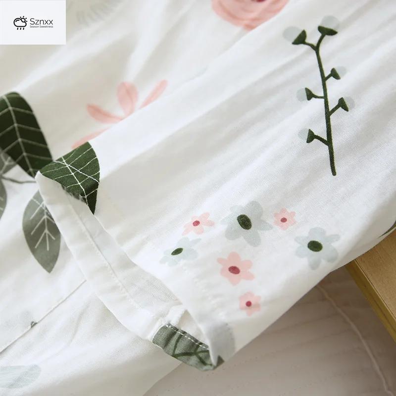 Japanese Cotton Floral Kimono Nightgown Summer Bathrobe