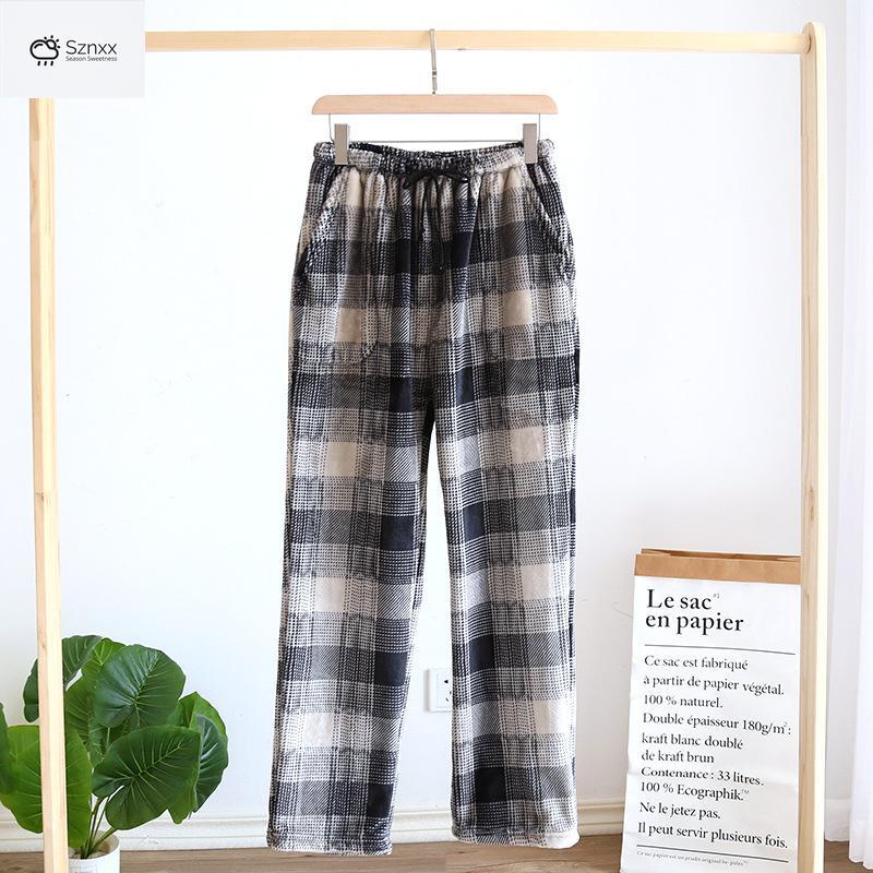 Mens Thickened Velvet Flannel Lounge Pajama Pants