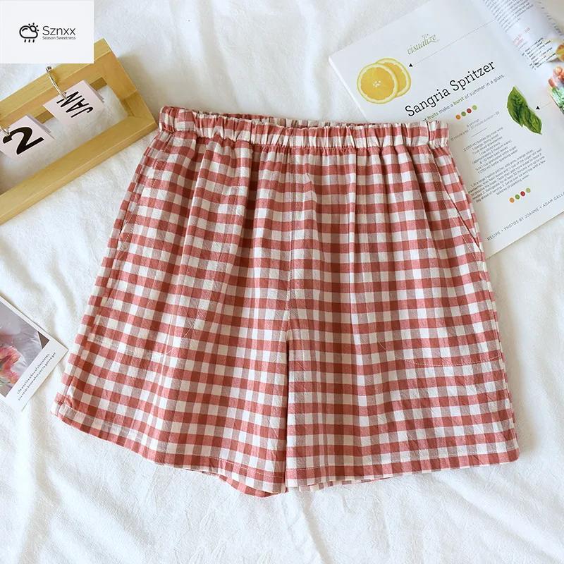 Japanese Cotton Plaid Couple Lounge Shorts
