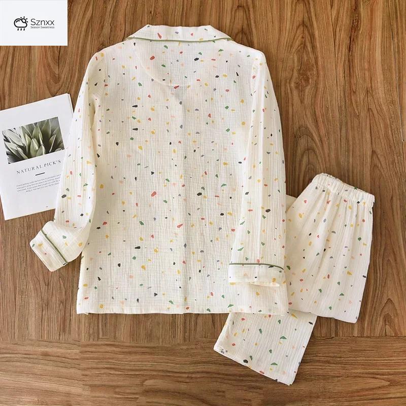 Soft Crepe Cotton Womens Lapel Pajama Set