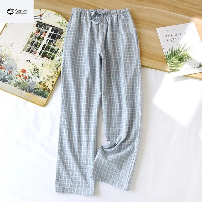 Cotton Gauze Checkered Couple Lounge Pants