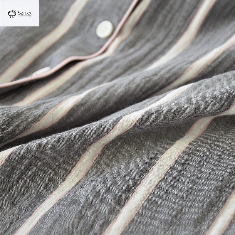 Striped Cotton Knee-length Women’s Long-sleeve Nightgown
