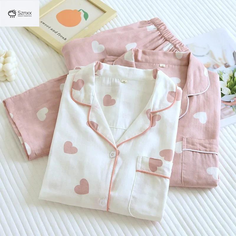Womens Soft Cotton Long-sleeve Pajama Lounge Set