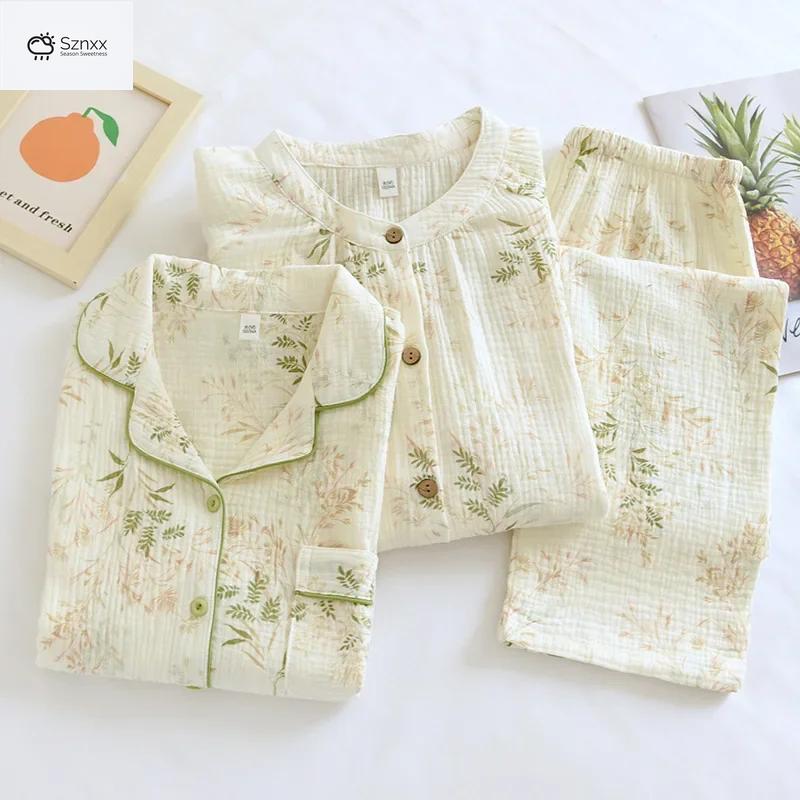 Womens Floral Crepe Cotton Long Sleeve Pajama Set