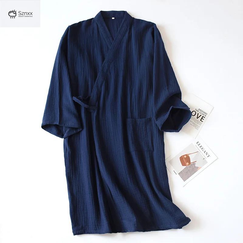 Japanese Cotton Crepe Kimono Robe Summer Nightgown