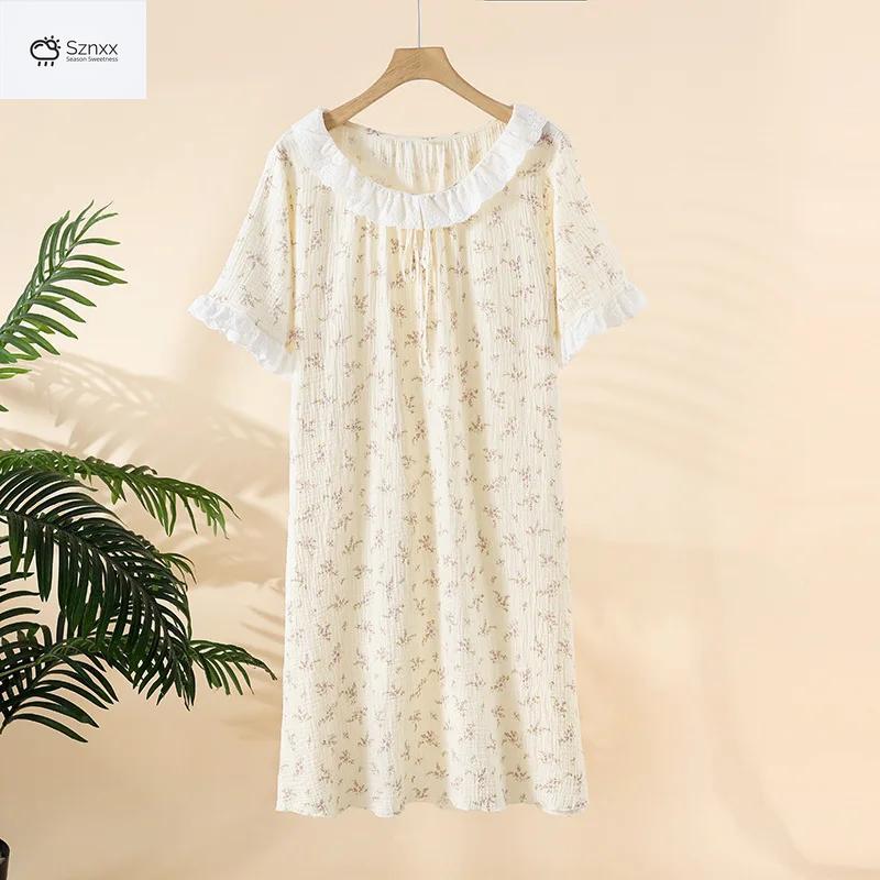Floral Cotton Crepe Short Sleeve Summer Nightdress