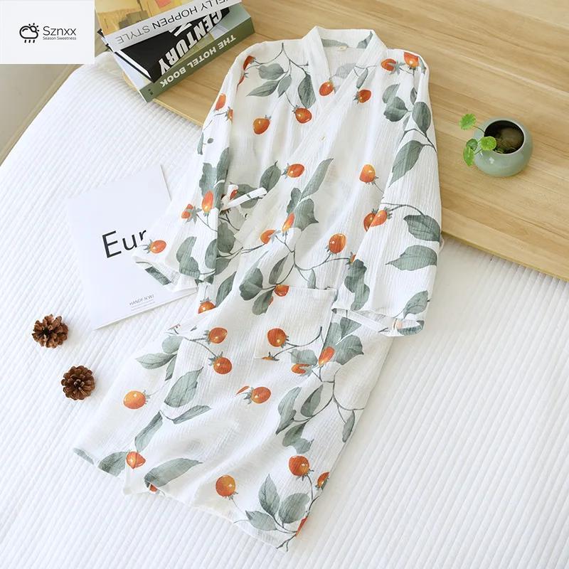 Japanese Cotton Crepe Kimono Bathrobe For Women