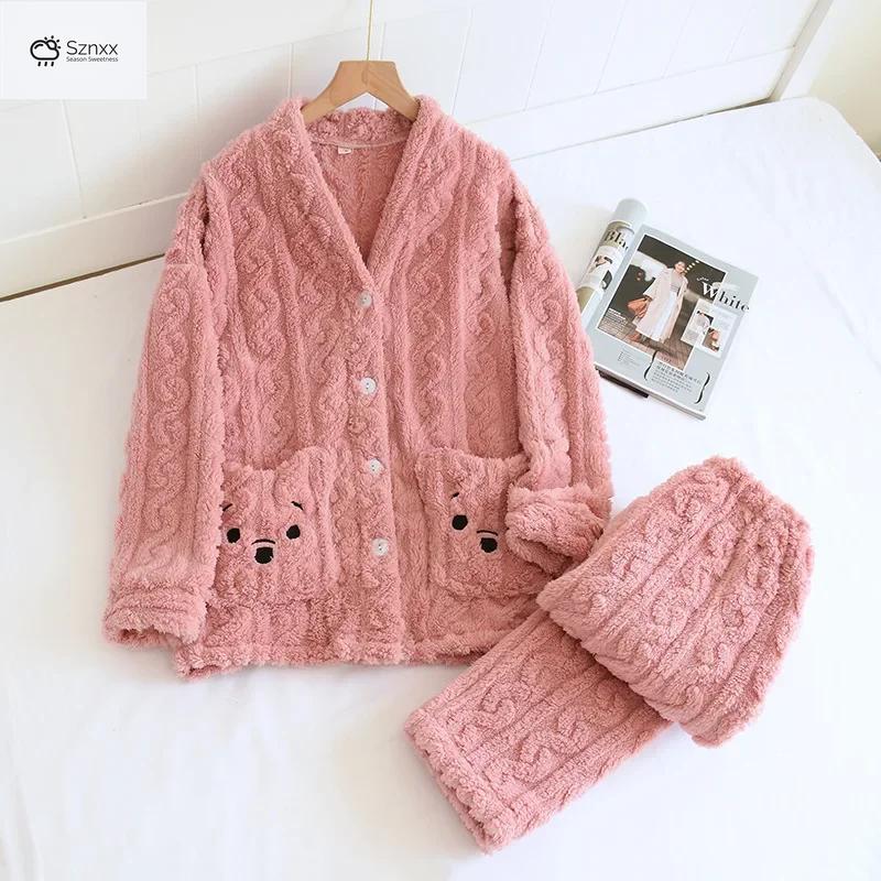 Cozy Flannel Couple Pajama Set With Warm Trousers