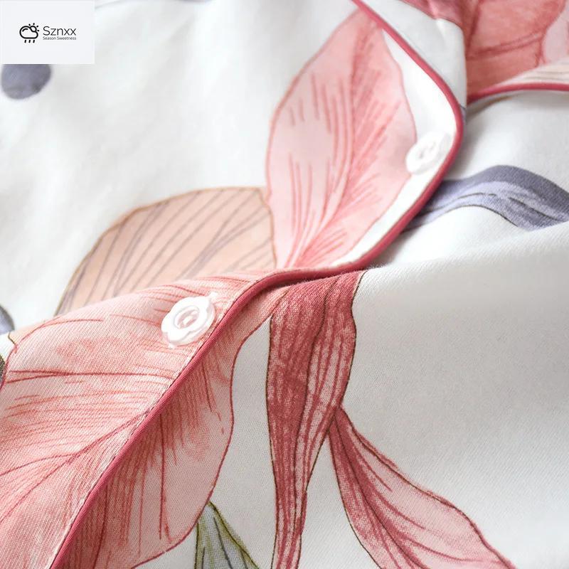 Floral Cotton Lapel Pajama Set For Women