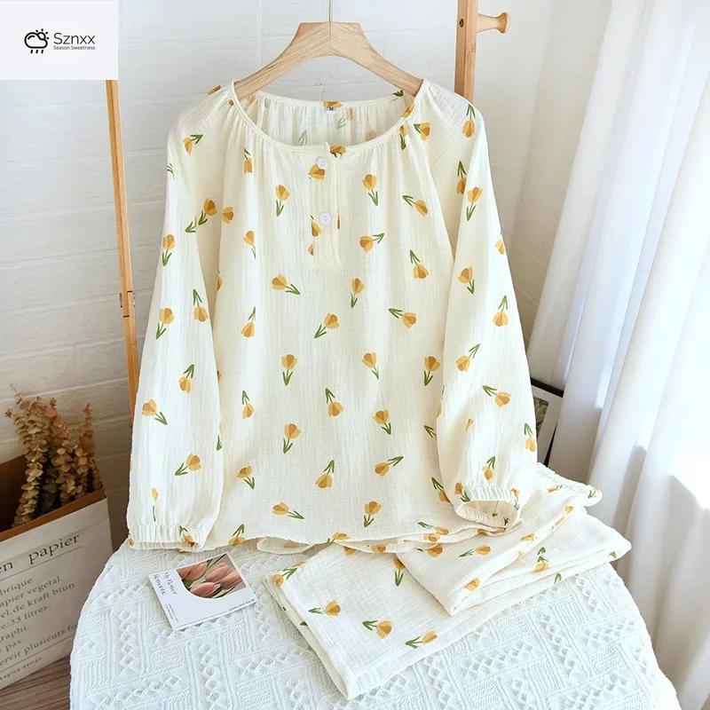 Loose Floral Cotton Crepe Pajama Lounge Set