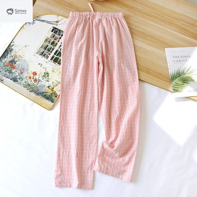 Cotton Gauze Checkered Couple Lounge Pants