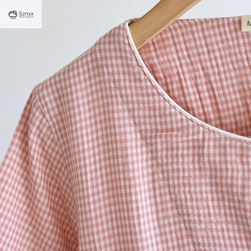 Checkered Cotton Gauze Couple Pajama Set