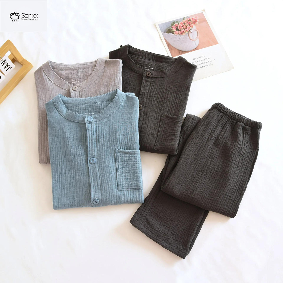 Couple’s Crepe Cotton Long-sleeve Pajama Set