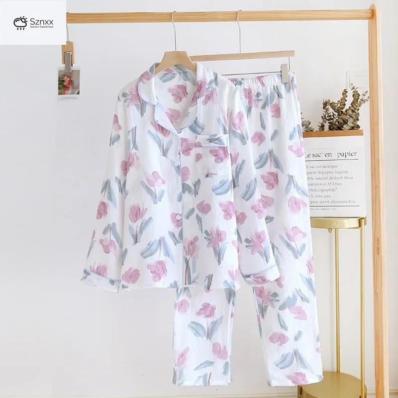 Minimalist Crepe Cotton Long-sleeve Pajama Set