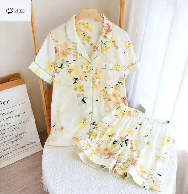 Comfortable Viscose Buckle Pajama Shorts Set