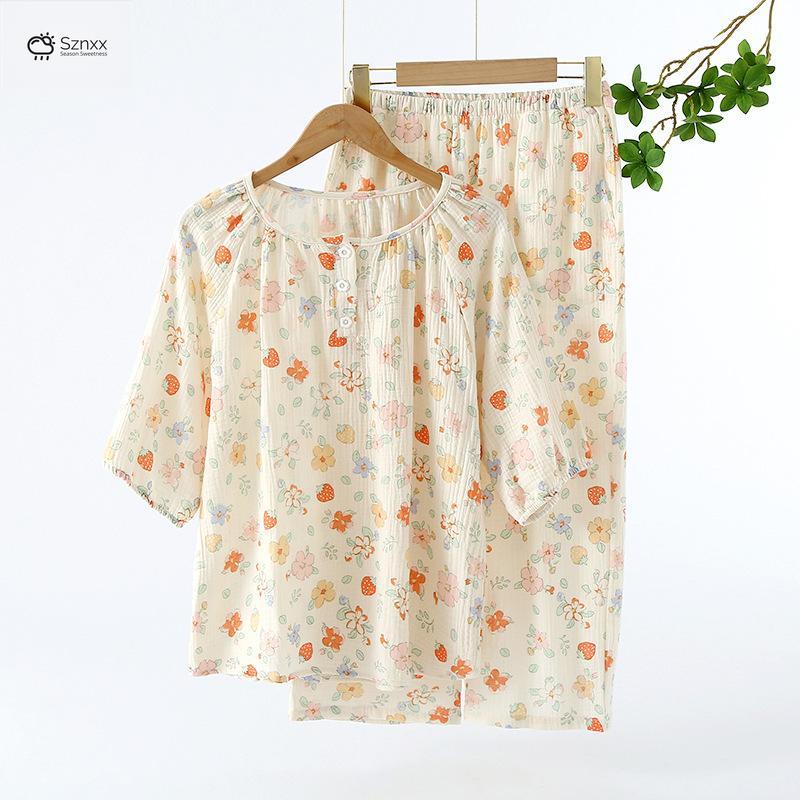 Floral Short-sleeve Cotton Pajama Set With Capris
