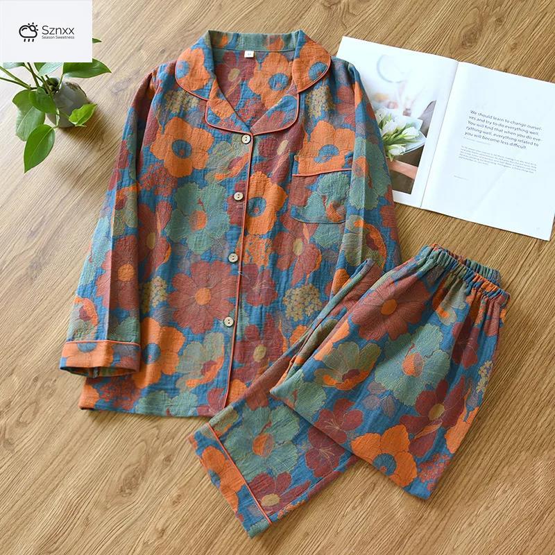 Retro Crepe Cotton Lapel Pajama Set