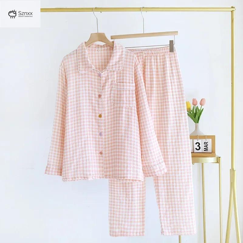 Womens Plaid Cotton Long Sleeve Pajama Set