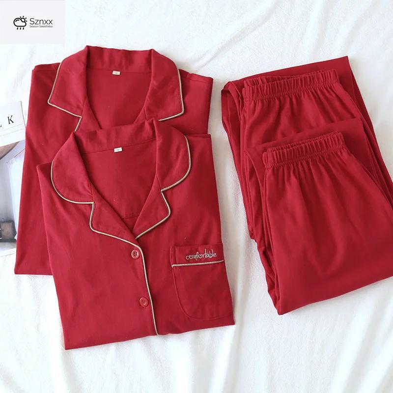 Cozy Cotton Couple Knit Pajama Set Red