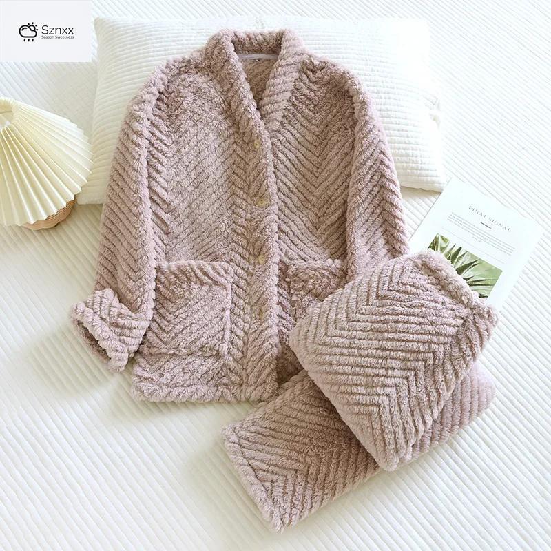 Cozy Thickened V-neck Flannel Loungewear Set