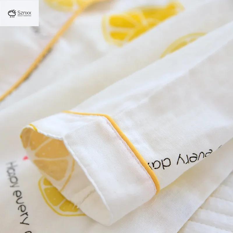 Womens Cotton Gauze Lapel Pajama Set