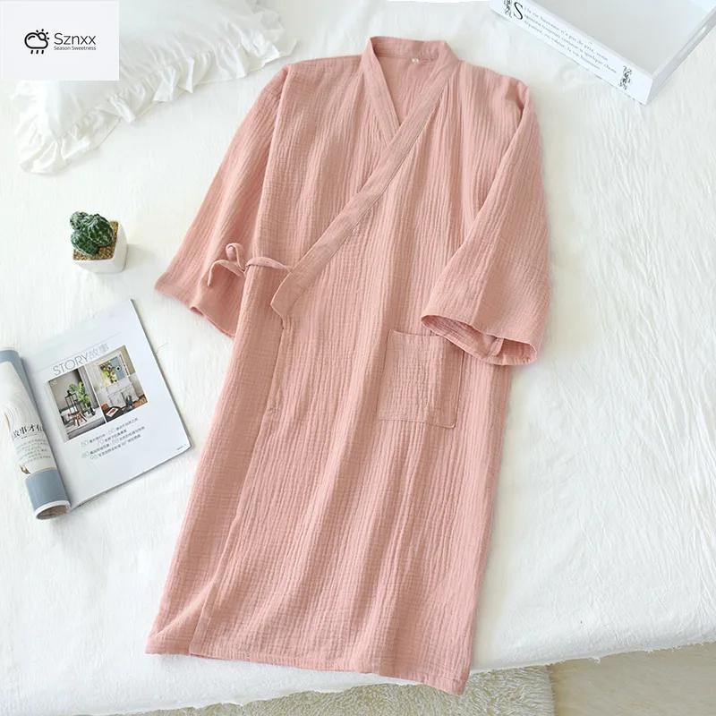 Japanese Cotton Crepe Kimono Robe Summer Nightgown