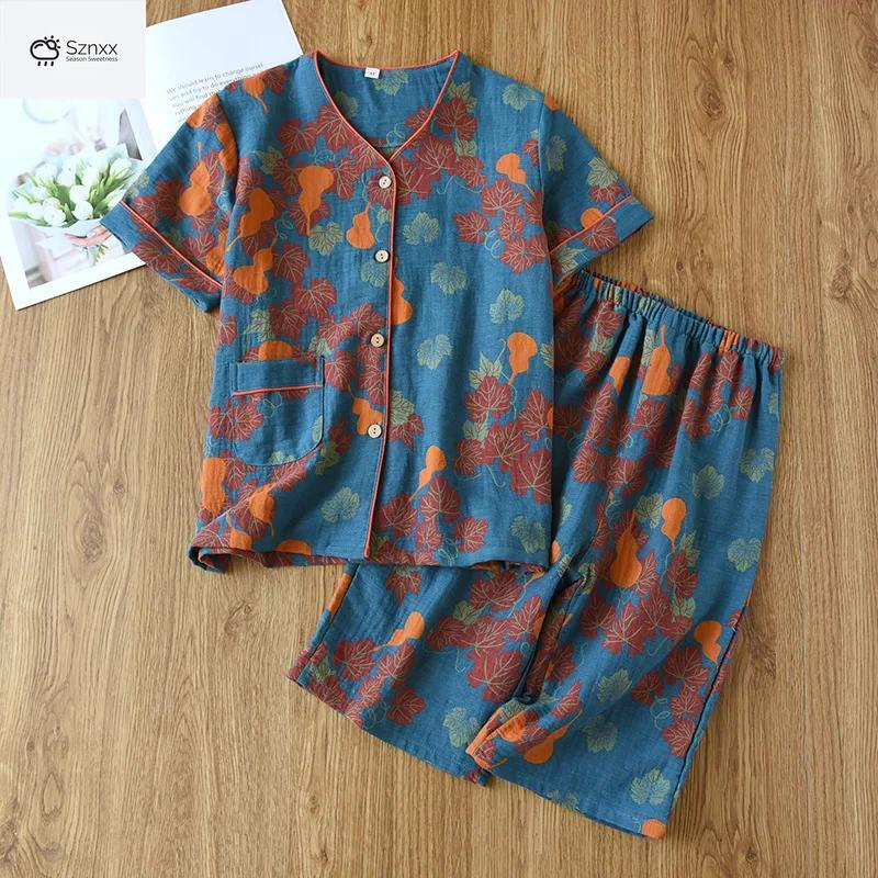 Womens Breathable Cotton Crepe Pajama Set With Cardigan