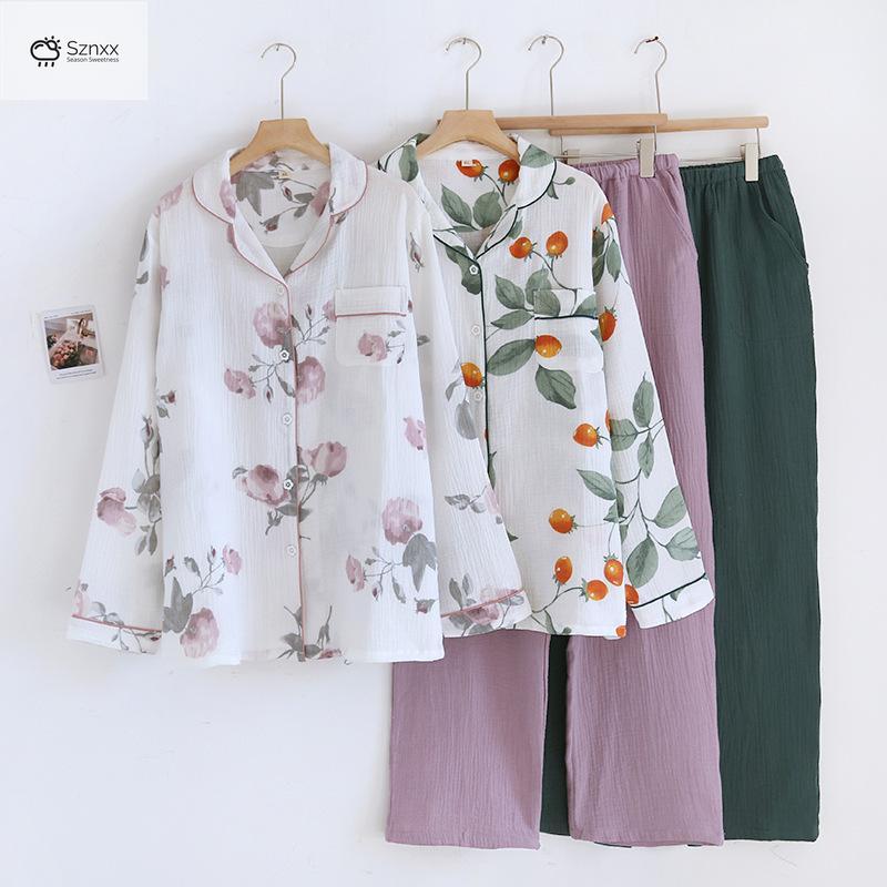 Minimalist Crepe Cotton Long-sleeve Pajama Set