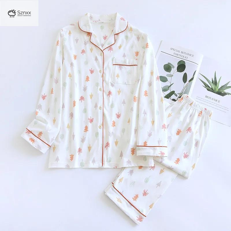 Soft Cotton Knit Womens Floral Pajama Set