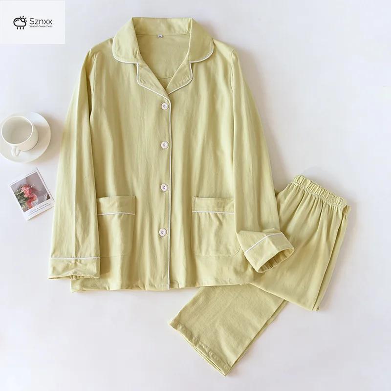 Couple Knitted Cotton Long-sleeve Pajama Set