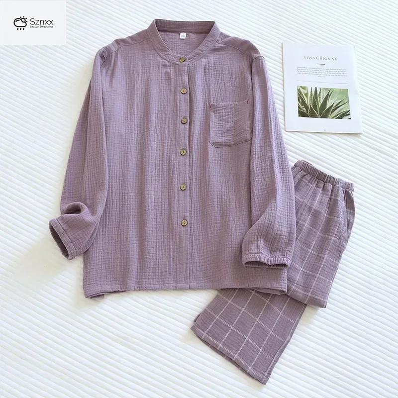 Japanese Cotton Crepe Couple Pajama Set Long-sleeve